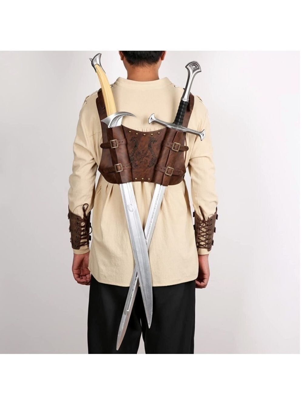 Medieval Viking Totem Sword Frog Adjustable Leather Double Sword Strap Backpack